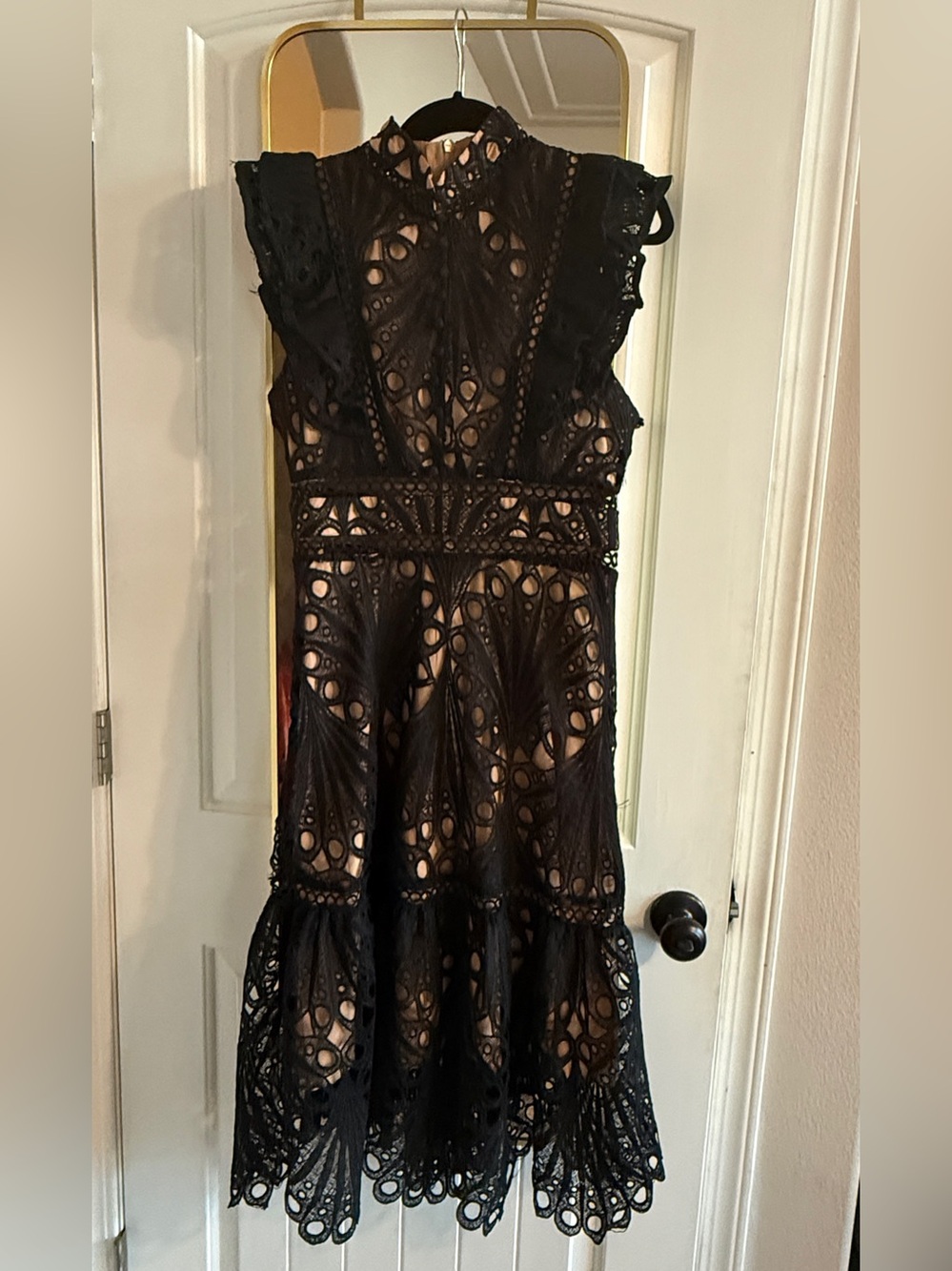 Dalia MacPhee Black Lace Cutout Ruffle Midi Dress - Picture 3 of 8